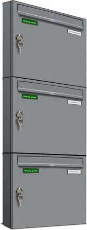 AL Briefkastensysteme Wandbriefkasten 3 Fach Basic Briefkasten A4 RAL Farbe 9006 Weiss Aluminium wetterfest