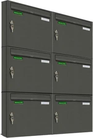 AL Briefkastensysteme Wandbriefkasten 6 Fach Basic Briefkasten A4 DB Farbe 703 Eisenglimmer Grau wetterfest