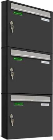 AL Briefkastensysteme Wandbriefkasten 3 Fach Premium Briefkasten A4 in RAL 7016 Anthrazit Grau wetterfest