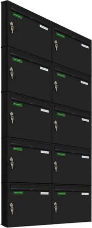 AL Briefkastensysteme Wandbriefkasten 10 Fach Basic Briefkasten A4 in RAL Farbe 9005 Tief Schwarz wetterfest
