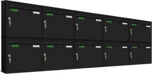 AL Briefkastensysteme Wandbriefkasten 10 Fach Basic Briefkasten A4 in RAL Farbe 9005 Tief Schwarz wetterfest