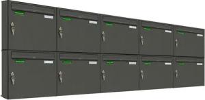 AL Briefkastensysteme Wandbriefkasten 10 Fach Basic Briefkasten A4 DB Farbe 703 Eisenglimmer Grau wetterfest