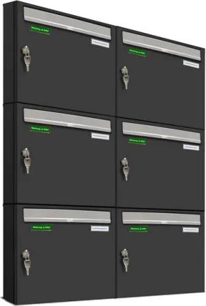 AL Briefkastensysteme Wandbriefkasten 6 Fach Premium Briefkasten A4 in RAL 7016 Anthrazit Grau wetterfest