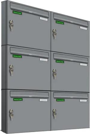 AL Briefkastensysteme Wandbriefkasten 6 Fach Basic Briefkasten A4 RAL Farbe 9006 Weiss Aluminium wetterfest