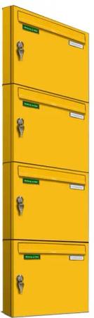 AL Briefkastensysteme Wandbriefkasten 4 Fach Basic Briefkasten A4 in RAL Farbe Signal Gelb wetterfest