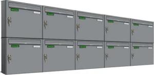 AL Briefkastensysteme Wandbriefkasten 10 Fach Basic Briefkasten A4 RAL Farbe 9006 Weiss Aluminium wetterfest