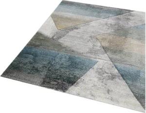 Carpetia Teppich Wohnzimmer modernes gestreiftes Muster gold blau grau - pflegeleicht, rechteckig, Höhe: 13 mm