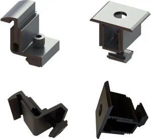 TZIpower Solarmodul End- oder Mittelklemme verstellbar 30-45mm schwarz / silber Solarmodul-Halterung, (4-tlg)