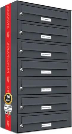 AL Briefkastensysteme Wandbriefkasten 7 Fach Premium Briefkasten A4 in RAL Farbe 7016 Anthrazit Grau