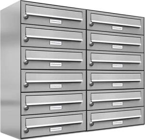 AL Briefkastensysteme Wandbriefkasten 12 Fach Premium Edelstahl Briefkasten Post A4 modern robustwetterfest