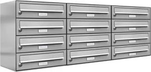 AL Briefkastensysteme Wandbriefkasten 12 Fach Premium Edelstahl Briefkasten Post A4 modern robustwetterfest