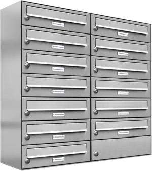 AL Briefkastensysteme Wandbriefkasten 13 Fach Premium Edelstahl Briefkasten Post A4 modern robustwetterfest