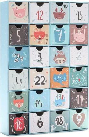 BRUBAKER befüllbarer Adventskalender Adventskalender zum Befüllen Weihnachtstiere Blau (24 Türchen, 1-tlg), DIY Weihnachtskalender - Kalender Weihnachten 32,5 cm groß aus Pappe