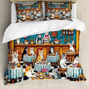 Abakuhaus Bettwäsche Top Qualität Weich und Warm 3 Teiligen Bettbezug mit 2 Kissenbezüge, Microfaser, Katze Pixelkunst Kätzchen Arcade