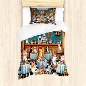 Abakuhaus Bettwäsche Top Qualität Weich und Warm 3 Teiligen Bettbezug mit 1 Kissenbezüge, Microfaser, Katze Pixelkunst Kätzchen Arcade