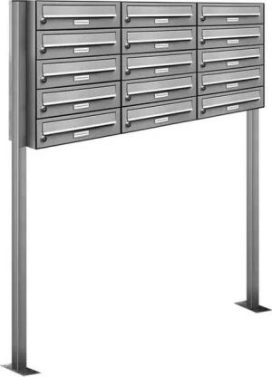 AL Briefkastensysteme Standbriefkasten 15 Fach Premium Edelstahl Briefkasten Post A4 modern robustwetterfest