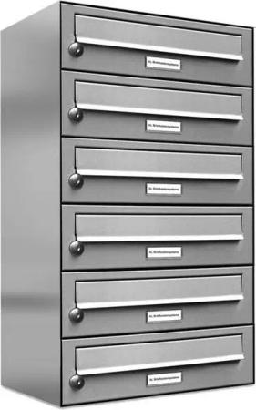 AL Briefkastensysteme Wandbriefkasten 6 Fach Premium Edelstahl Briefkasten Post A4 modern robustwetterfest