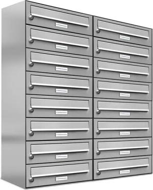 AL Briefkastensysteme Wandbriefkasten 16 Fach Premium Edelstahl Briefkasten Post A4 modern robustwetterfest