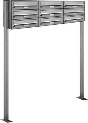 AL Briefkastensysteme Standbriefkasten 9 Fach Premium Edelstahl Briefkasten Post A4 modern robustwetterfest