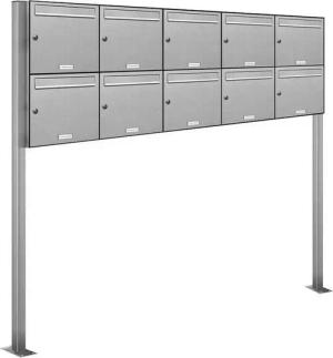 AL Briefkastensysteme Standbriefkasten 10 Fach Premium Edelstahl Briefkasten Post A4 modern robustwetterfest