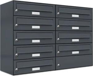 AL Briefkastensysteme Wandbriefkasten 9 Fach Premium Briefkasten A4 in RAL Farbe 7016 Anthrazit Grau