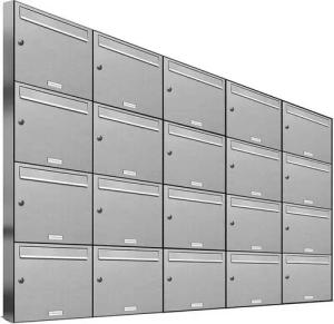 AL Briefkastensysteme Wandbriefkasten 20 Fach Premium Edelstahl Briefkasten Post A4 modern robustwetterfest