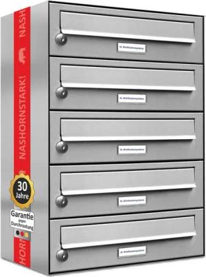 AL Briefkastensysteme Wandbriefkasten 5 Fach Premium Edelstahl Briefkasten Post A4 modern robustwetterfest