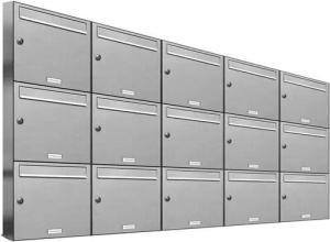 AL Briefkastensysteme Wandbriefkasten 15 Fach Premium Edelstahl Briefkasten Post A4 modern robustwetterfest