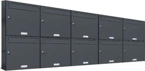AL Briefkastensysteme Wandbriefkasten 10 Fach Premium Briefkasten A4 in RAL 7016 Anthrazit Grau wetterfest