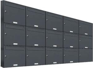 AL Briefkastensysteme Wandbriefkasten 14 Fach Premium Briefkasten A4 in RAL 7016 Anthrazit Grau wetterfest