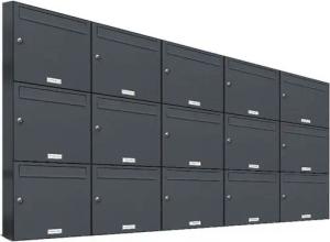 AL Briefkastensysteme Wandbriefkasten 15 Fach Premium Briefkasten A4 in RAL 7016 Anthrazit Grau wetterfest