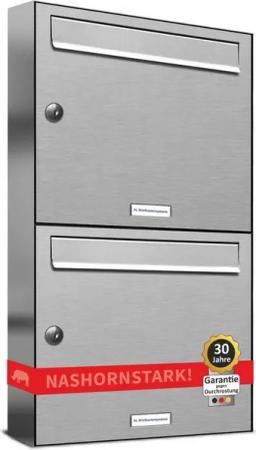 AL Briefkastensysteme Wandbriefkasten 2 Fach Premium Edelstahl Briefkasten Post A4 modern robustwetterfest