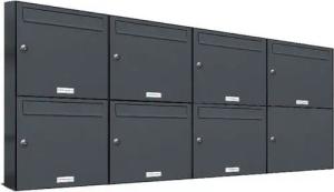 AL Briefkastensysteme Wandbriefkasten 7 Fach Premium Briefkasten A4 in RAL 7016 Anthrazit Grau wetterfest