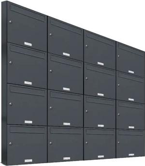 AL Briefkastensysteme Wandbriefkasten 16 Fach Premium Briefkasten A4 in RAL 7016 Anthrazit Grau wetterfest