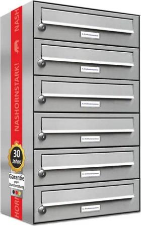 AL Briefkastensysteme Wandbriefkasten 6 Fach Premium Edelstahl Briefkasten Post A4 modern robustwetterfest