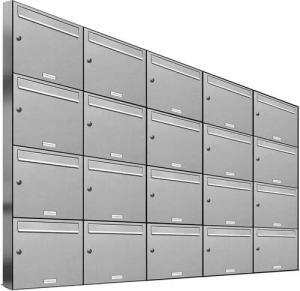 AL Briefkastensysteme Wandbriefkasten 20 Fach Premium Edelstahl Briefkasten Post A4 modern robustwetterfest