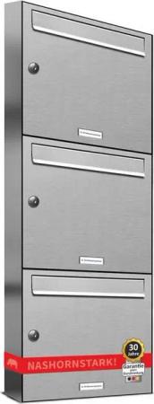 AL Briefkastensysteme Wandbriefkasten 3 Fach Premium Edelstahl Briefkasten Post A4 modern robustwetterfest