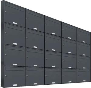 AL Briefkastensysteme Wandbriefkasten 20 Fach Premium Briefkasten A4 in RAL 7016 Anthrazit Grau wetterfest