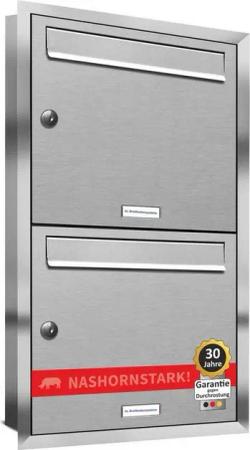 AL Briefkastensysteme Wandbriefkasten 2 Fach Premium Edelstahl Unterputz Briefkasten A4 modern wetterfest