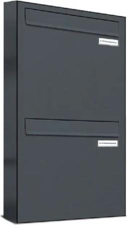 AL Briefkastensysteme Durchwurfbriefkasten 2 Fach Premium Briefkasten A4 in RAL 7016 Anthrazit Grau wetterfest
