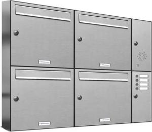 AL Briefkastensysteme Wandbriefkasten 4 Fach Premium Edelstahl Briefkasten Post A4 modern robustwetterfest