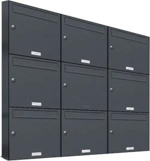 AL Briefkastensysteme Wandbriefkasten 9 Fach Premium Briefkasten A4 in RAL 7016 Anthrazit Grau wetterfest