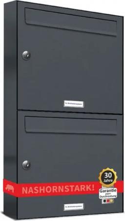 AL Briefkastensysteme Wandbriefkasten 2 Fach Premium Briefkasten A4 in RAL 7016 Anthrazit Grau wetterfest