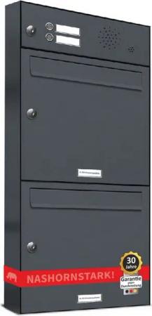 AL Briefkastensysteme Wandbriefkasten 2 Fach Premium Briefkasten A4 in RAL 7016 Anthrazit Grau wetterfest