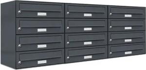 AL Briefkastensysteme Wandbriefkasten 12 Fach Premium Briefkasten A4 in RAL Farbe 7016 Anthrazit Grau