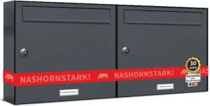 AL Briefkastensysteme Wandbriefkasten 2 Fach Premium Briefkasten A4 in RAL 7016 Anthrazit Grau wetterfest