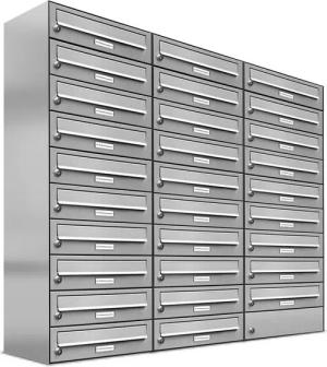 AL Briefkastensysteme Wandbriefkasten 29 Fach Premium Edelstahl Briefkasten Post A4 modern robustwetterfest