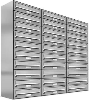 AL Briefkastensysteme Wandbriefkasten 30 Fach Premium Edelstahl Briefkasten Post A4 modern robustwetterfest