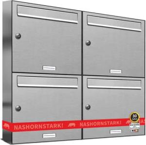 AL Briefkastensysteme Wandbriefkasten 4 Fach Premium Edelstahl Briefkasten Post A4 modern robustwetterfest