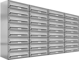 AL Briefkastensysteme Wandbriefkasten 32 Fach Premium Edelstahl Briefkasten Post A4 modern robustwetterfest